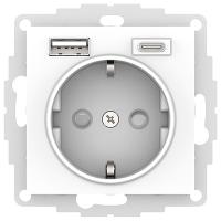 Атлас белый розетка скрытая 1-мест заземление шторки USB IP20 